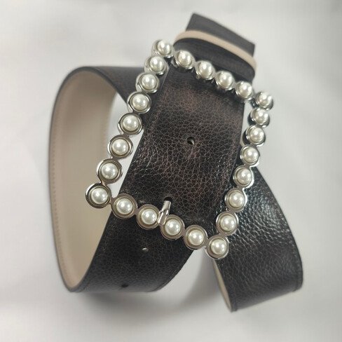 Ceinture reversible femme Craie / Grainé chocolat